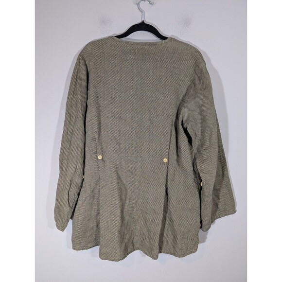 Flax Top Women Sz M Sage Button Down 100% Linen Long Sleeve Lagenlook Tunic - Picture 2 of 6